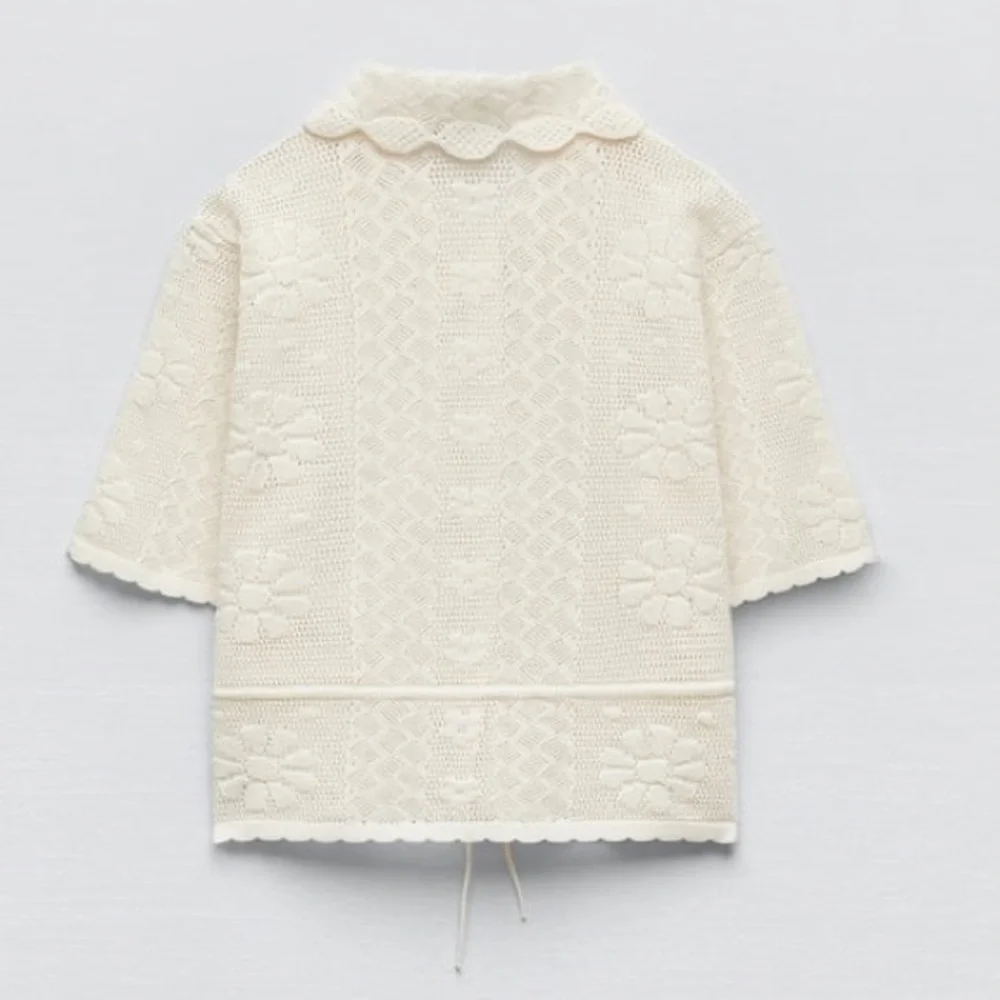 NWT ZARA CREAM CROCHET KNIT POINTELLE JACKET BLOUSE TOP Medium